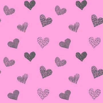 Seamless pattern with hand drawn hearts in doodle style. Pink and grey colors. V Stock Illustration