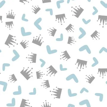 Seamless pattern with hand drawn hearts and crowns. Vector randomly scattered Stock Illustration