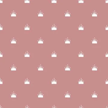 Seamless pattern with hand drawn hearts and crowns on pink background. Vector Stock Illustration