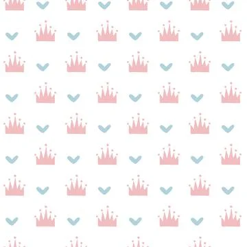 Seamless pattern with hand drawn hearts and crowns. Vector repeating doodle e Stock Illustration
