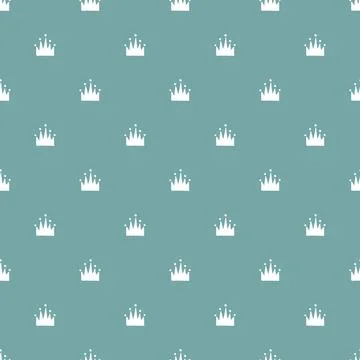 Seamless pattern with hand drawn hearts and crowns on blue background. Vector Stock Illustration