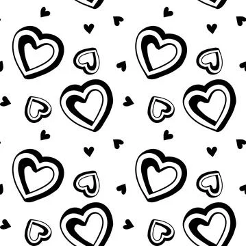 Seamless pattern of hand-drawn  Hearts on white background. Stock Illustration