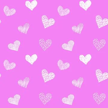 Seamless pattern with hand drawn hearts in doodle style. Pink and white colors Stock Illustration