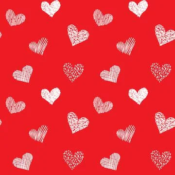 Seamless pattern with hand drawn hearts in doodle style. Red and white colors. V Stock Illustration