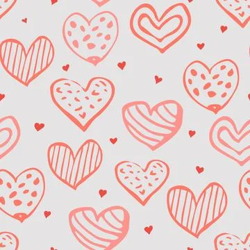 Seamless pattern with hand-drawn hearts in boho style. Stock Illustration