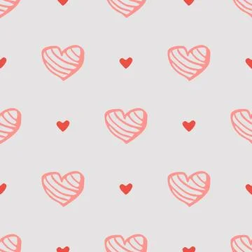 Seamless pattern with hand-drawn hearts in boho style. Stock Illustration