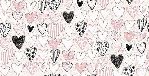 Seamless pattern with hand drawn hearts on a white background. Decorative b.. Illustrazione stock