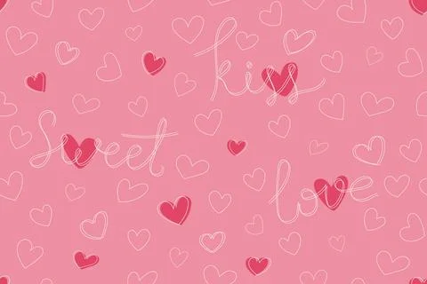 Seamless pattern with hand drawn hearts Stock Illustration