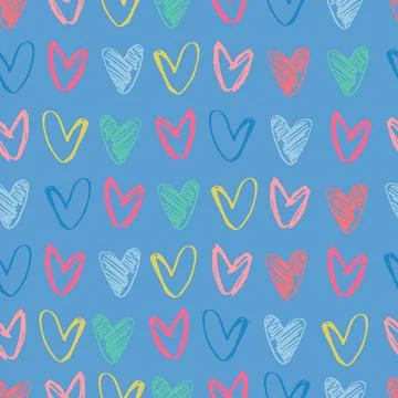 Seamless pattern with hand drawn hearts in Christmas and Valentines color com Stock Illustration
