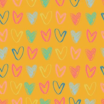 Seamless pattern with hand drawn hearts in Christmas and Valentines color com 스톡 일러스트