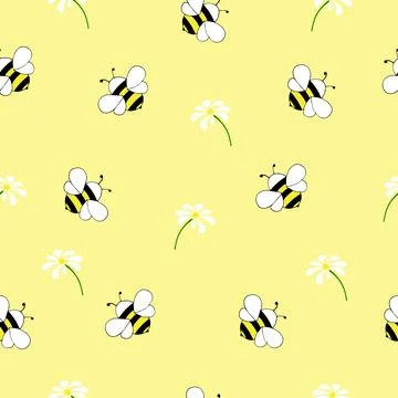 Seamless pattern with hand drawn honey bees and flowers イラスト素材