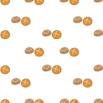Seamless pattern with hand drawn hot cross buns on white background. Stock Illustration