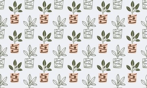 Seamless pattern with hand drawn houseplants Stock Illustration