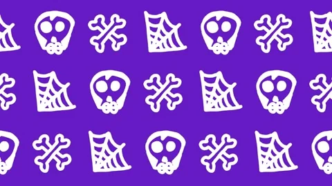 Seamless pattern of hand-drawn human skulls, crossbones, and spider webs Stock Footage 336196168