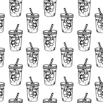 Seamless pattern hand drawn ice-glass. Doodle black sketch. Sign symbol. Deco Stock Illustration