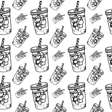 Seamless pattern hand drawn ice-glass. Doodle black sketch. Sign symbol. Deco Stock Illustration