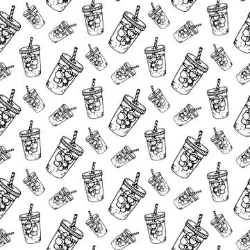 Seamless pattern hand drawn ice-glass. Doodle black sketch. Sign symbol. Deco Stock Illustration