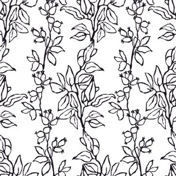 Seamless pattern with hand drawn illustration of plants Stock Illustration
