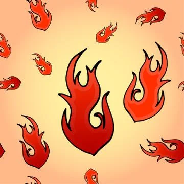 Seamless pattern. Hand-drawn illustration of a fire sticker. Stock Illustration
