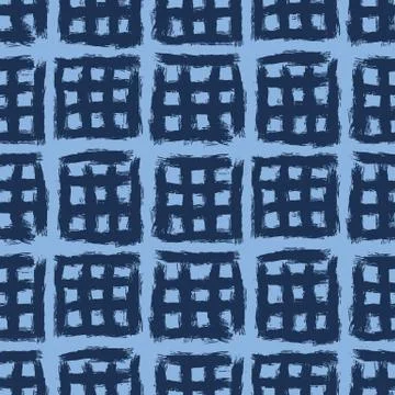Seamless pattern. Hand drawn indigo blue broken cross grid background イラスト素材