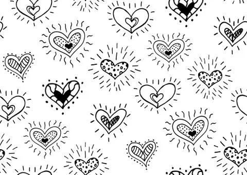 Seamless pattern with the hand drawn ink doodle hearts Illustrazione stock
