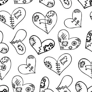 Seamless pattern with the hand drawn ink doodle hearts Stock Illustration