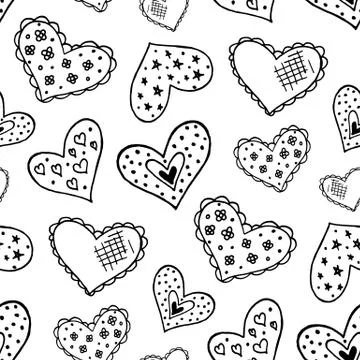 Seamless pattern with the hand drawn ink doodle hearts Stock Illustration