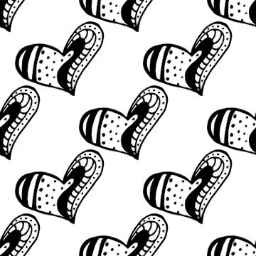 Seamless pattern with the hand drawn ink doodle hearts Stock Illustration