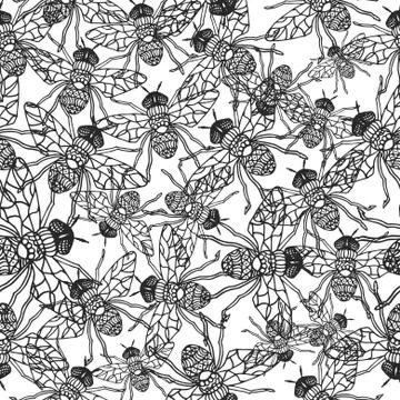 Seamless pattern with hand-drawn insects Illustrazione stock