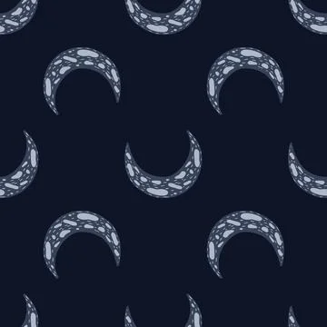 Seamless pattern with hand drawn islamic moon silhouettes print. Black backgr Stock Illustration