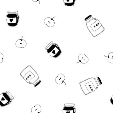 Seamless pattern with hand-drawn jars of jam. Stock Illustration