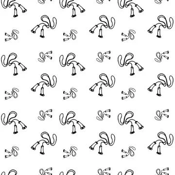 Seamless pattern hand drawn jump rope. Doodle black sketch. Sign symbol. Deco Stock Illustration