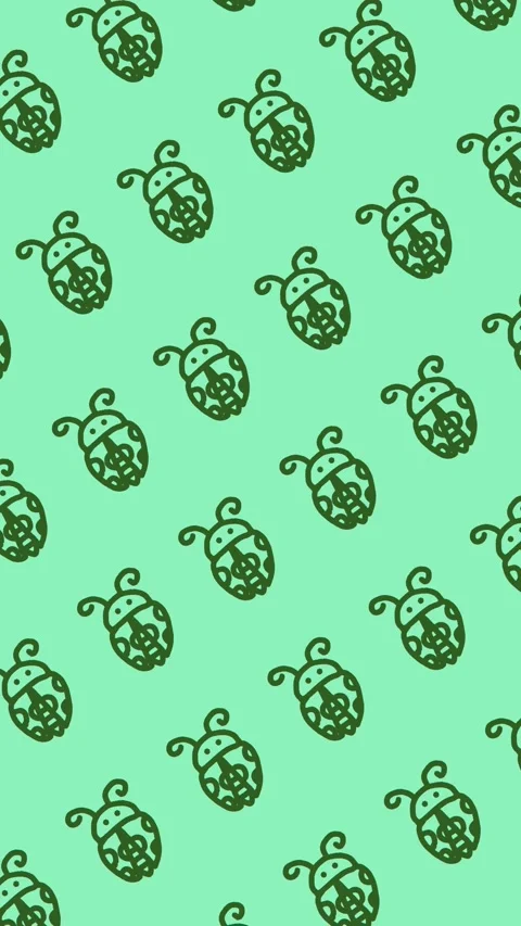 Seamless pattern of hand-drawn ladybugs on an abstract vertical mint background Stock Footage 338286074
