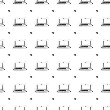 Seamless pattern hand drawn laptop. Doodle black sketch. Sign symbol. Decorat Stock Illustration