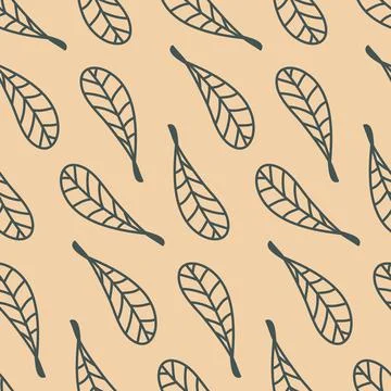Seamless pattern hand drawn leaf with stroke on light background for textile  Stock Illustration
