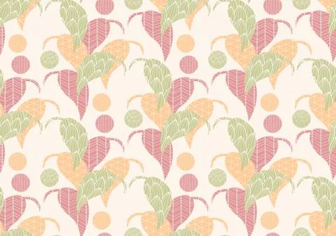 Seamless pattern with hand drawn leaves with line patterns Stock Illustration