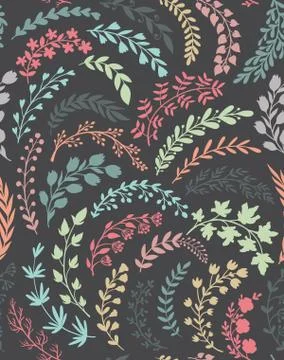 Seamless pattern with hand drawn leaves and branches. Vector endless natural Stock Illustration