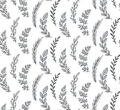 Seamless pattern with hand drawn leaves and branches. Vector endless natural Stock Illustration