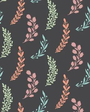 Seamless pattern with hand drawn leaves and branches. Vector endless natural Stock Illustration