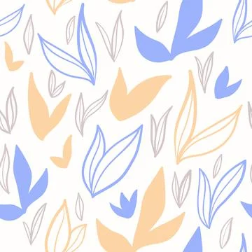 Seamless pattern hand drawn leaves. Flat vector template. Stock Illustration