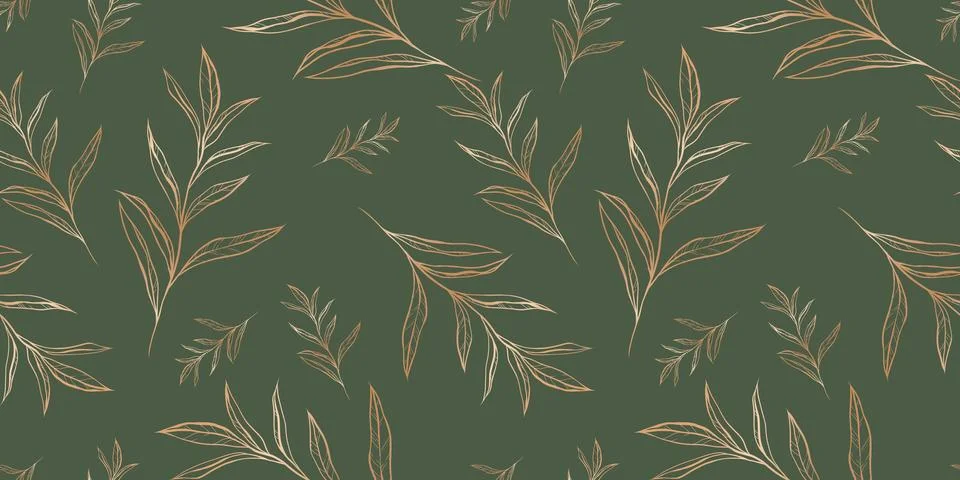 Seamless pattern with hand drawn leaves and branches. Ilustración de archivo