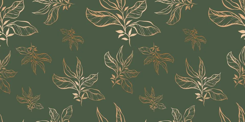 Seamless pattern with hand drawn leaves and branches. Stockillustratie