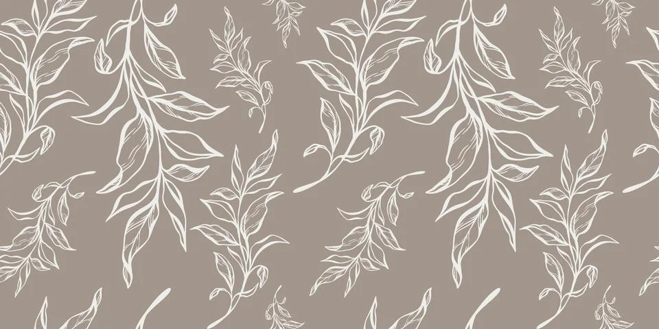 Seamless pattern with hand drawn leaves and branches. Stockillustratie