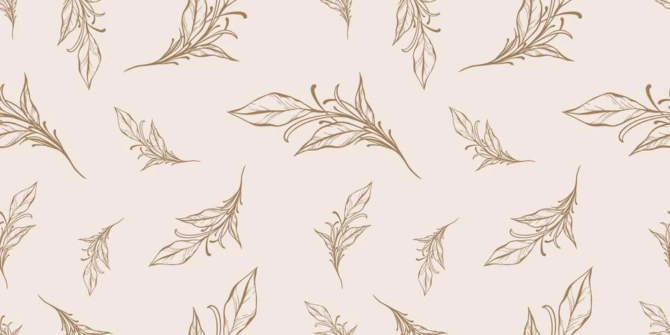 Seamless pattern with hand drawn leaves and branches. Stock Illustration