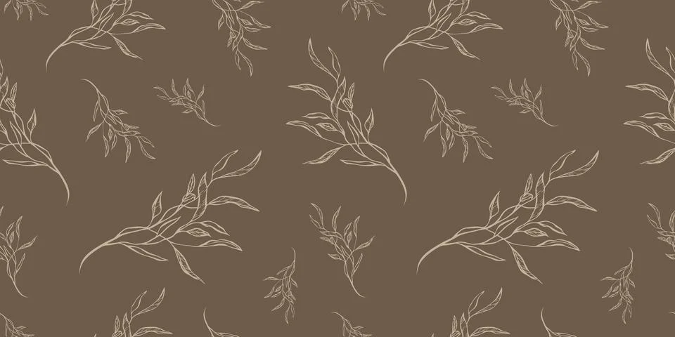 Seamless pattern with hand drawn leaves and branches. Stockillustratie