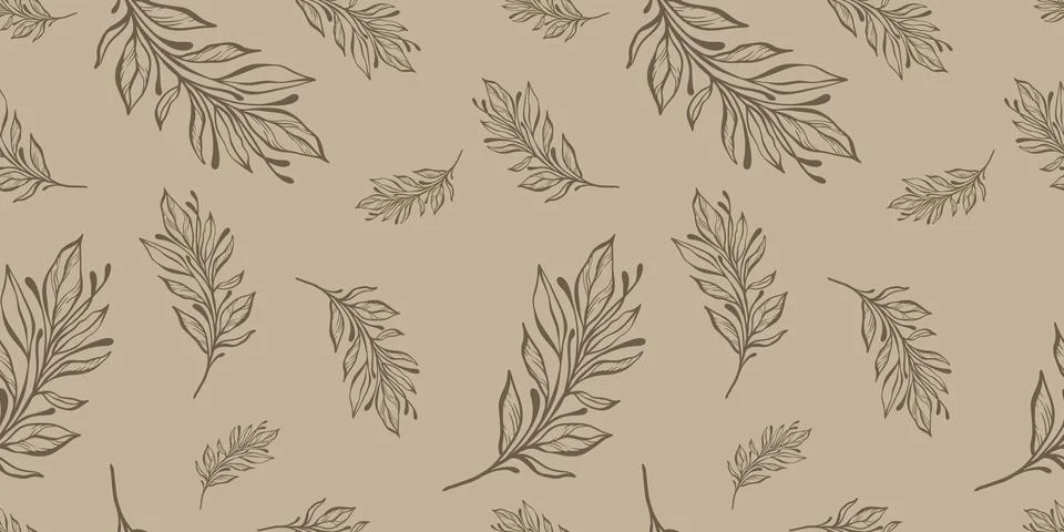 Seamless pattern with hand drawn leaves and branches. Stock Illustration