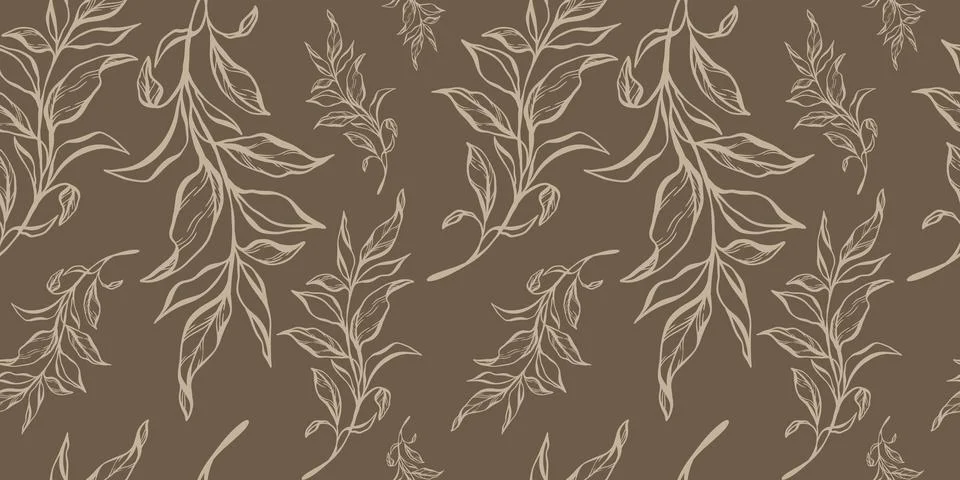 Seamless pattern with hand drawn leaves and branches. Stock Illustration