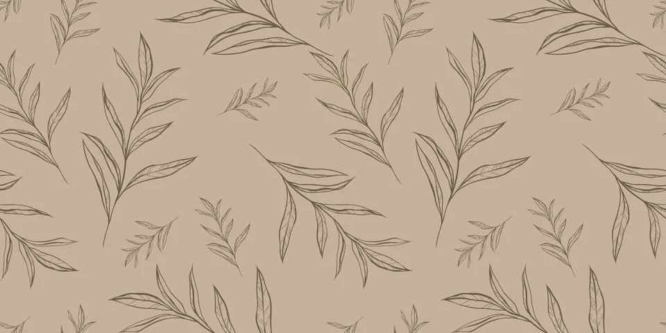Seamless pattern with hand drawn leaves and branches. Stockillustratie