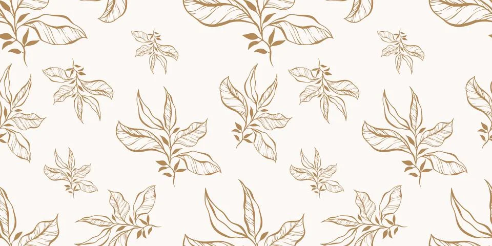 Seamless pattern with hand drawn leaves and branches. Stock Illustration