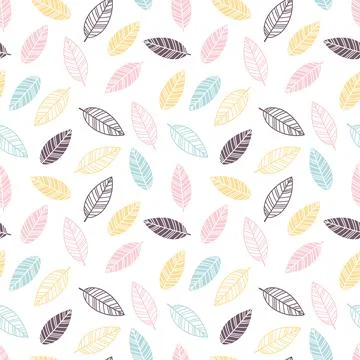 Seamless pattern with hand drawn leaves. Cute elegant ornament for fabric, .. Stock Illustration
